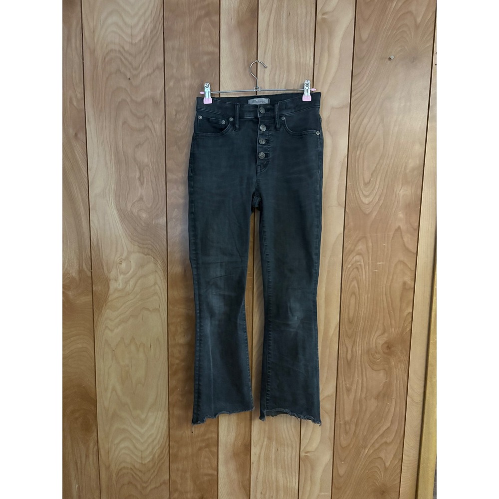 Madewell Cali Demi-Boot Jeans 25‎ Black High Rise Button Fly Raw Hem Cropped W25